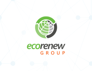 EcoRenew Green and Black and Orange Logo, Mobilise Blue Nodes Background