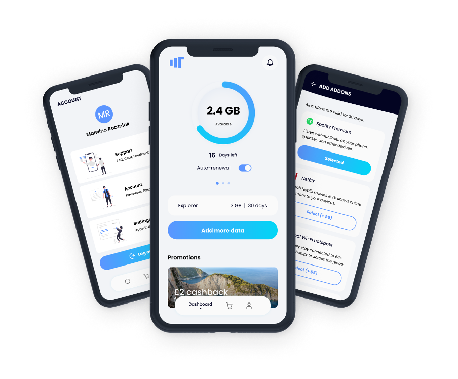 Phone screen mockups showing Trill Mobile Phone screen mockups showing Trill Mobile