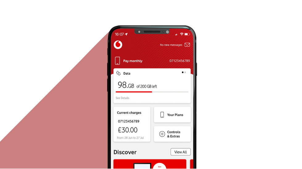 Phone screen showing Vodafone's Mobile data app