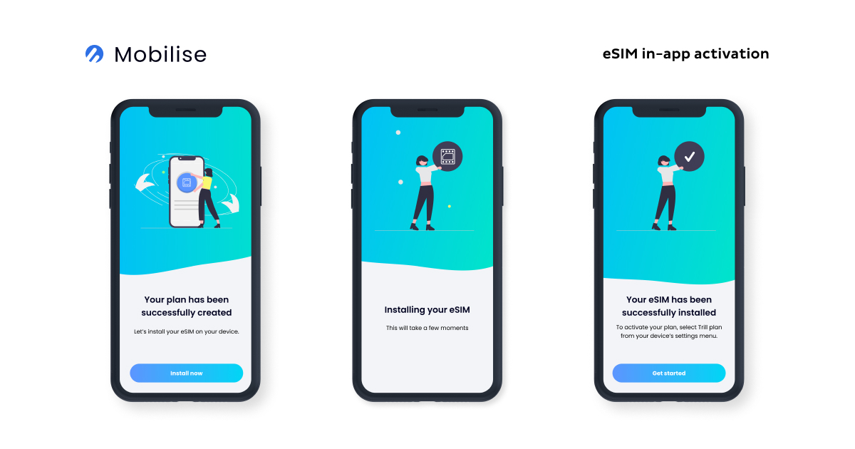 Trill Mobile eSIM in-app activation screens