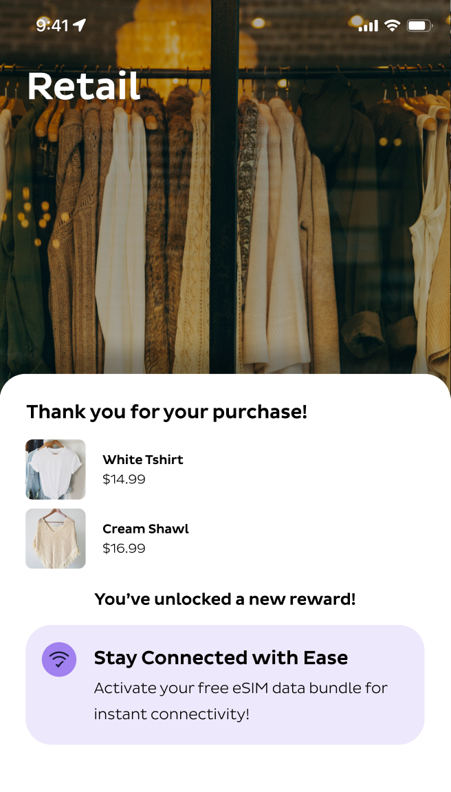 thank you page from retailer using esim