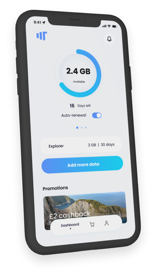 Mobile phone screen showing esim data plan