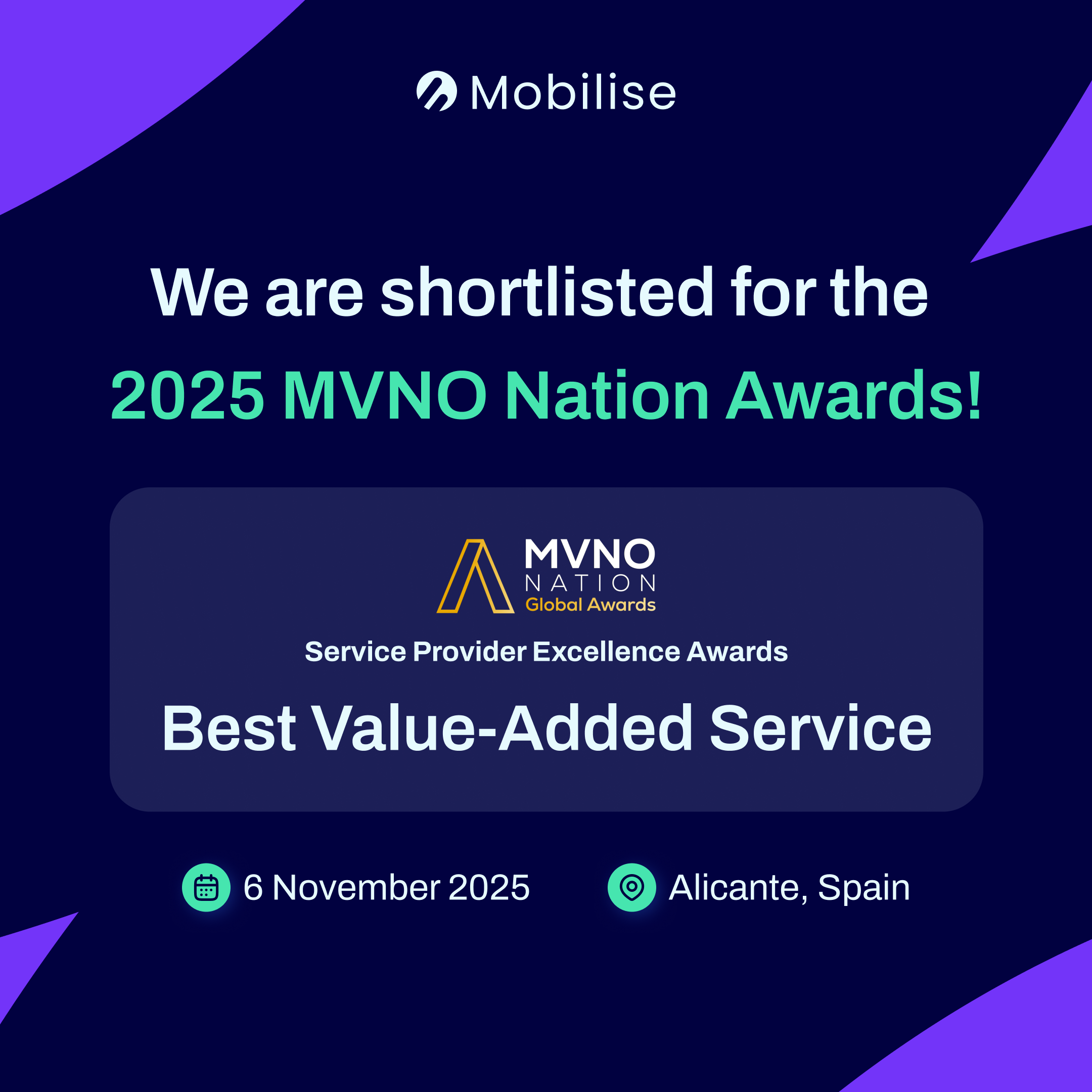 Mobilise Shortlisted for MVNO Nation Global Awards 2025, Best Value-Added Service (Service Provider)