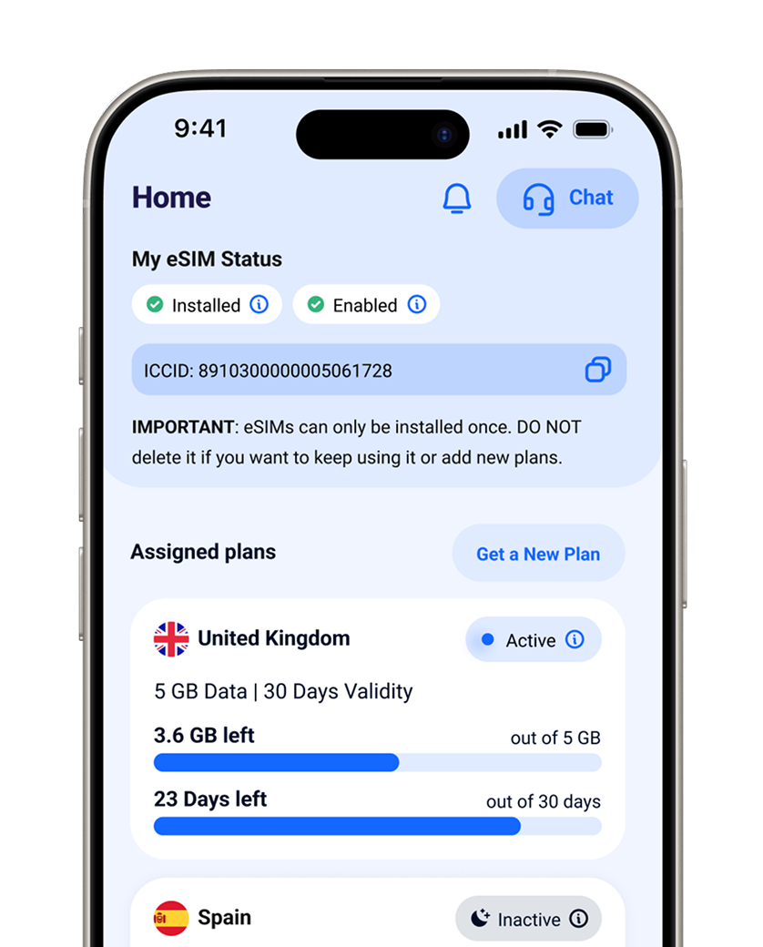 Esim plan installed screen