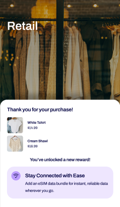 thank you page from retailer using esim