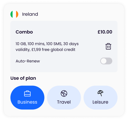 Instant esim activation example dashboard