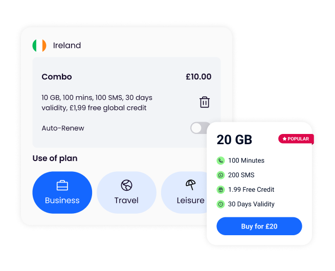 Instant esim activation example dashboard